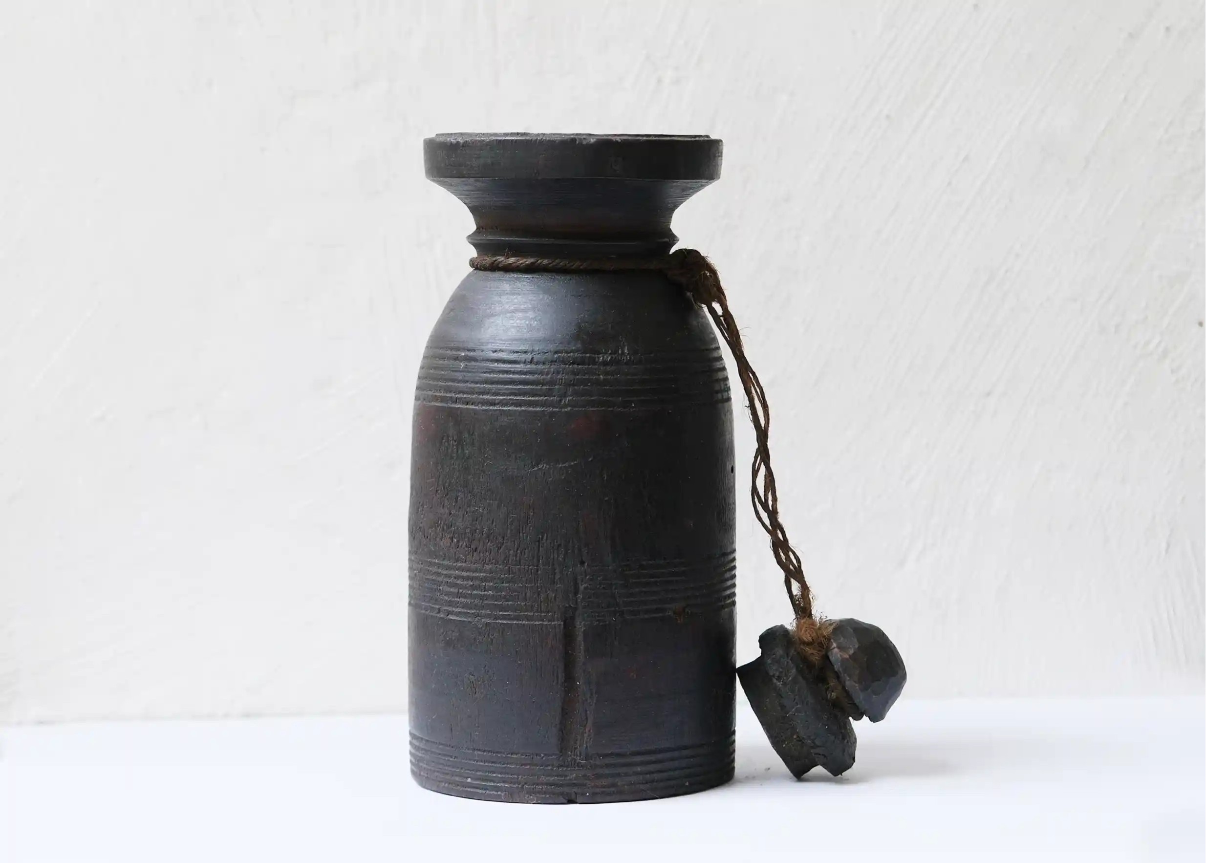 Wooden pot with lid, containing Himalayan yak butter, model no. 8, photo taken against a light background