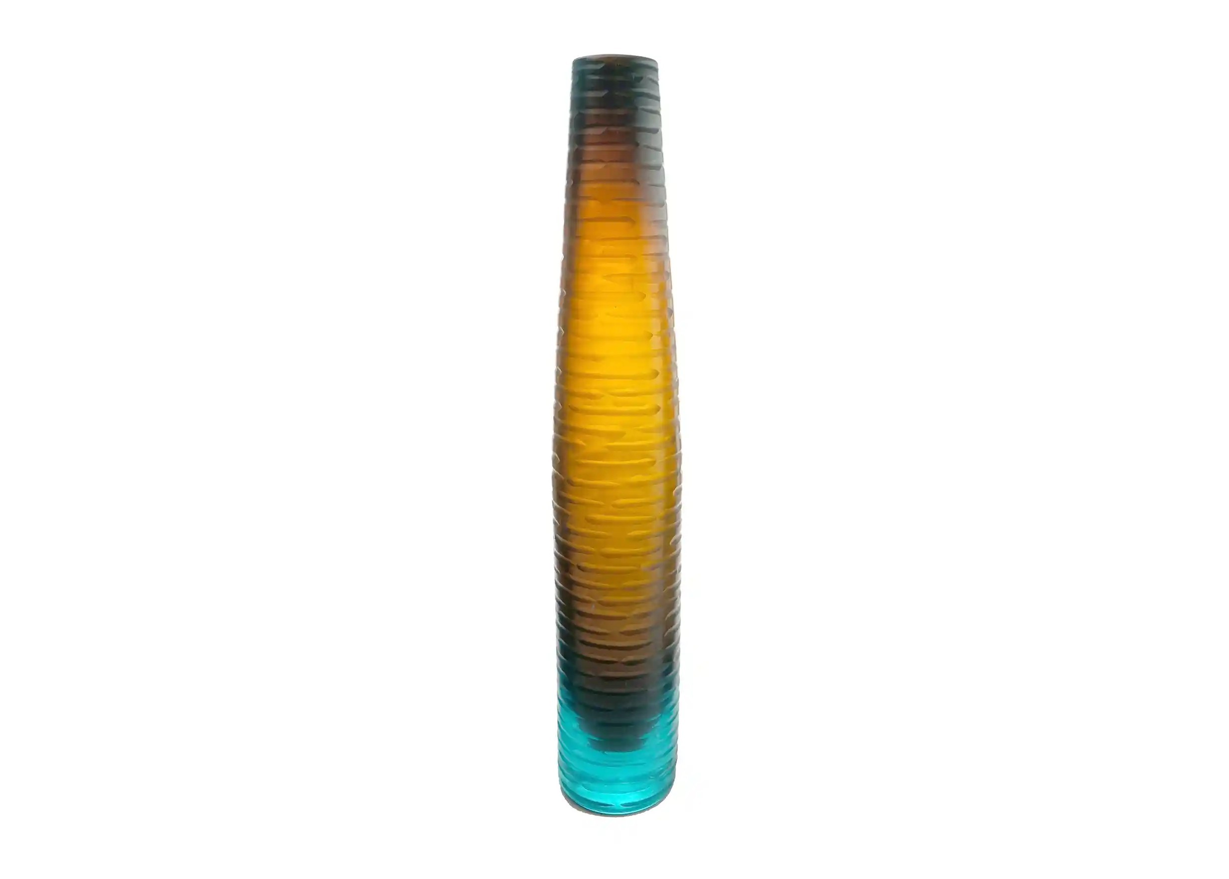 Medium-sized two-tone turquoise and amber vase made from recycled glass, mouth-blown, Flower collection