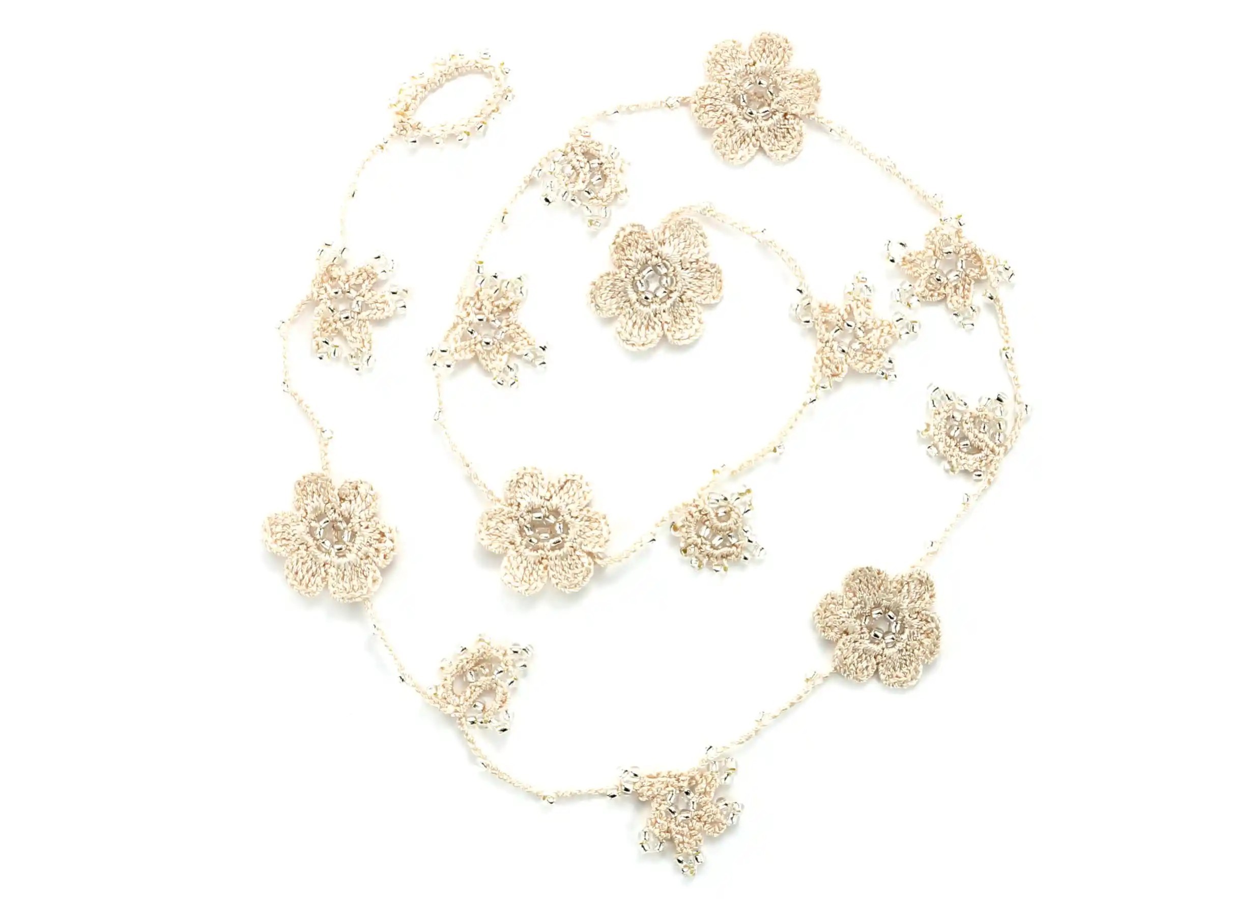 Ivory-coloured Crystal lace choker on a white background
