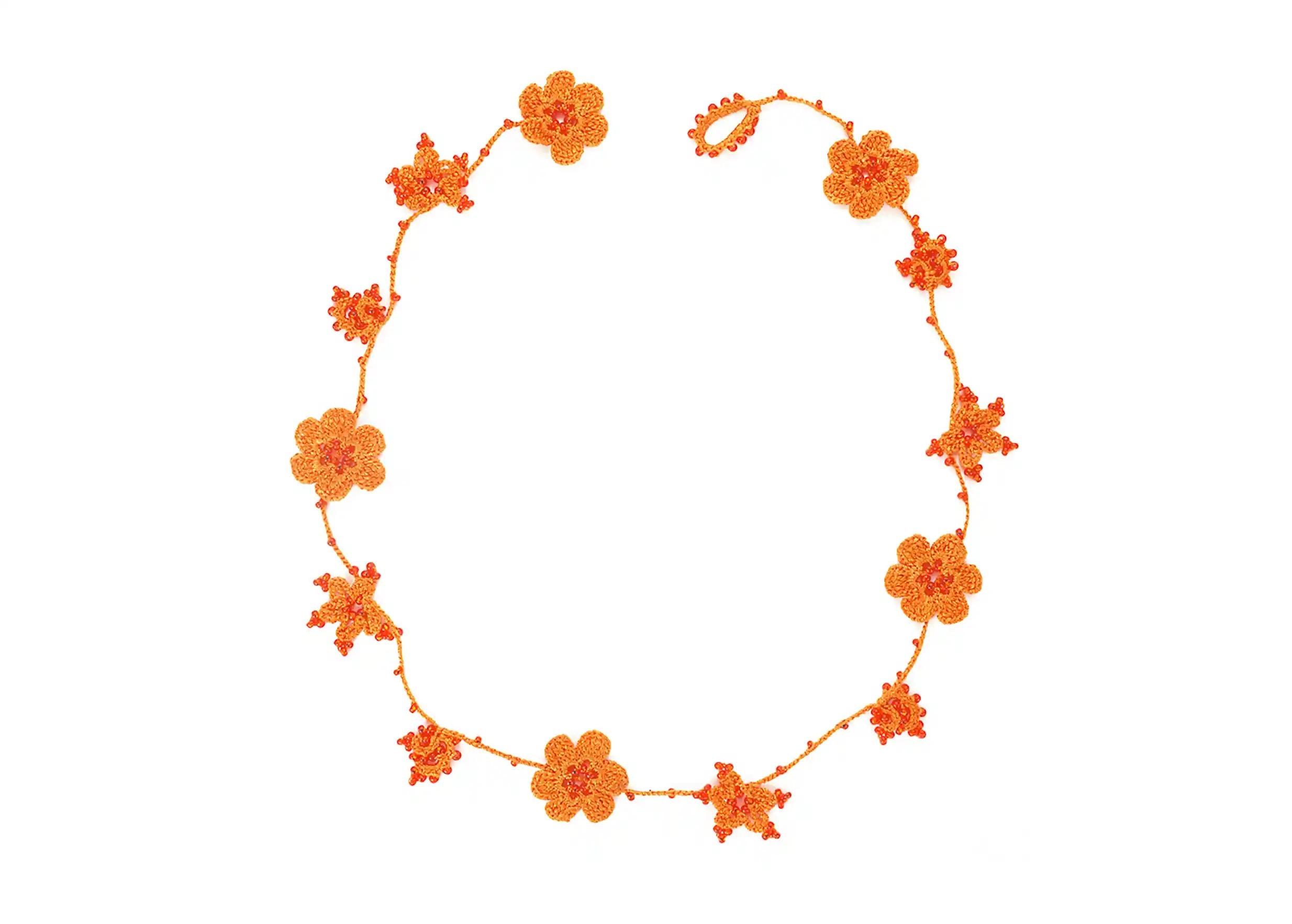 Papaya-coloured Crystal lace choker designed as a necklace