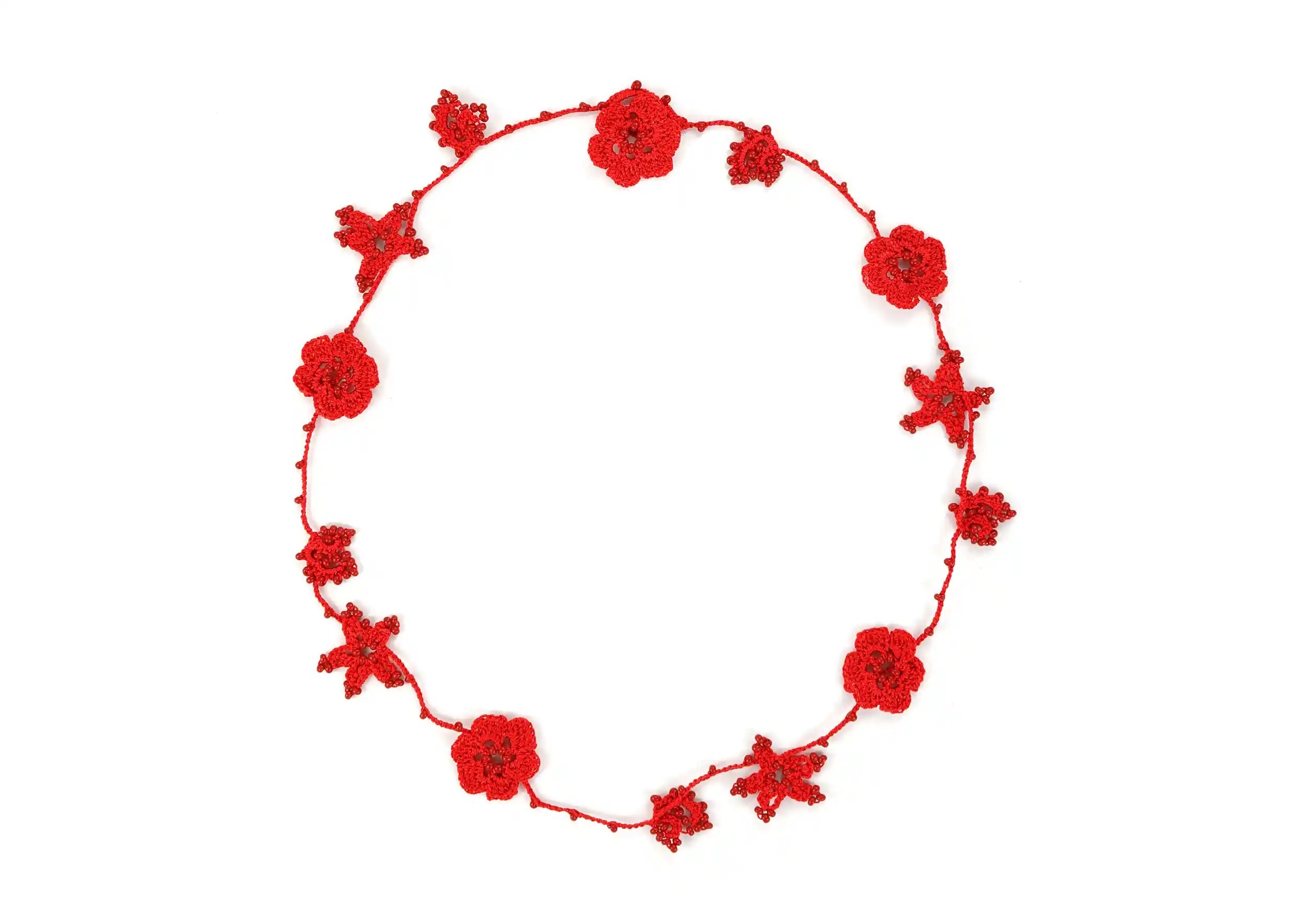 Red crystal lace choker designed as a necklace