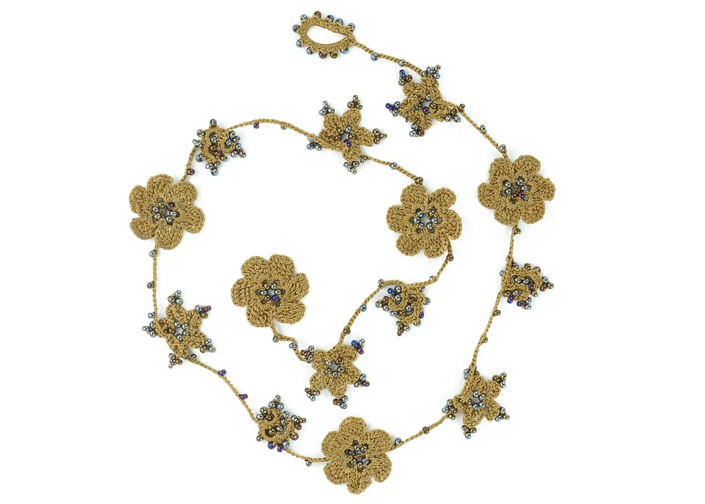 Crystal lace choker in lichen green on a white background