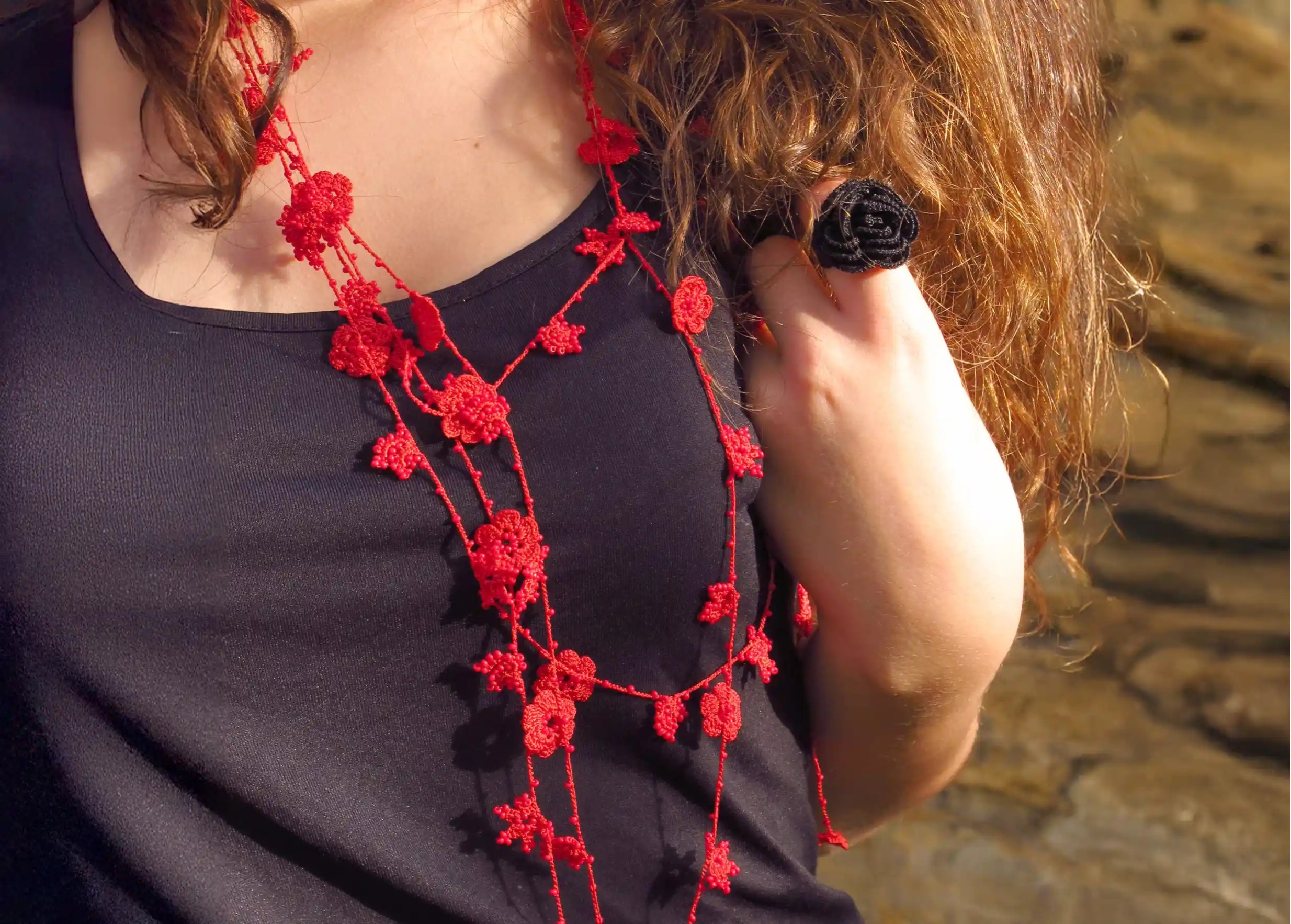 Sautoir dentelle en fil et perles, collection Crystal