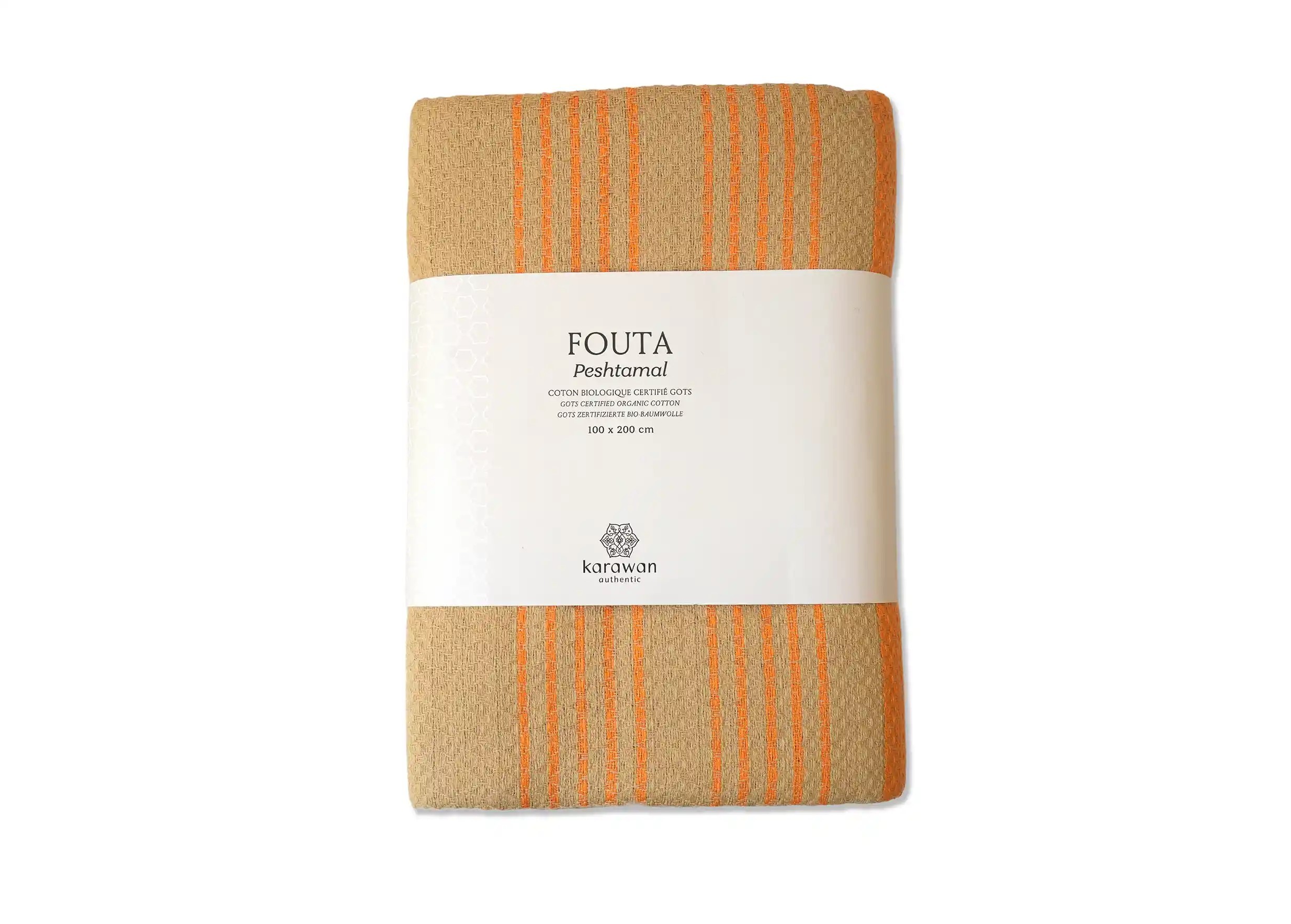 Fouta de la marque Karawan authentic en coton bio, photo prise sur fond blanc, grand modèle