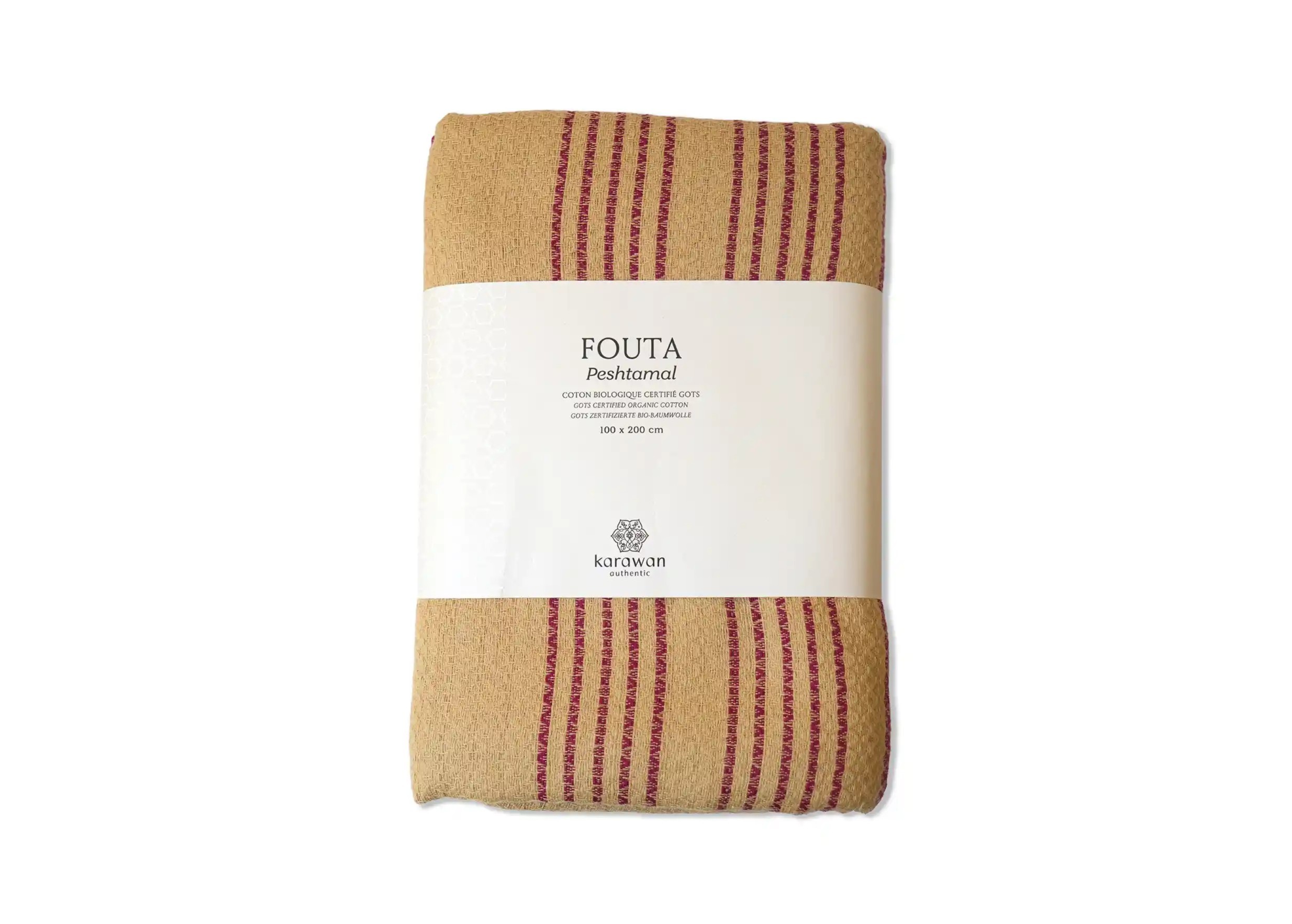 Fouta de la marque Karawan authentic en coton bio, photo prise sur fond blanc, grand modèle