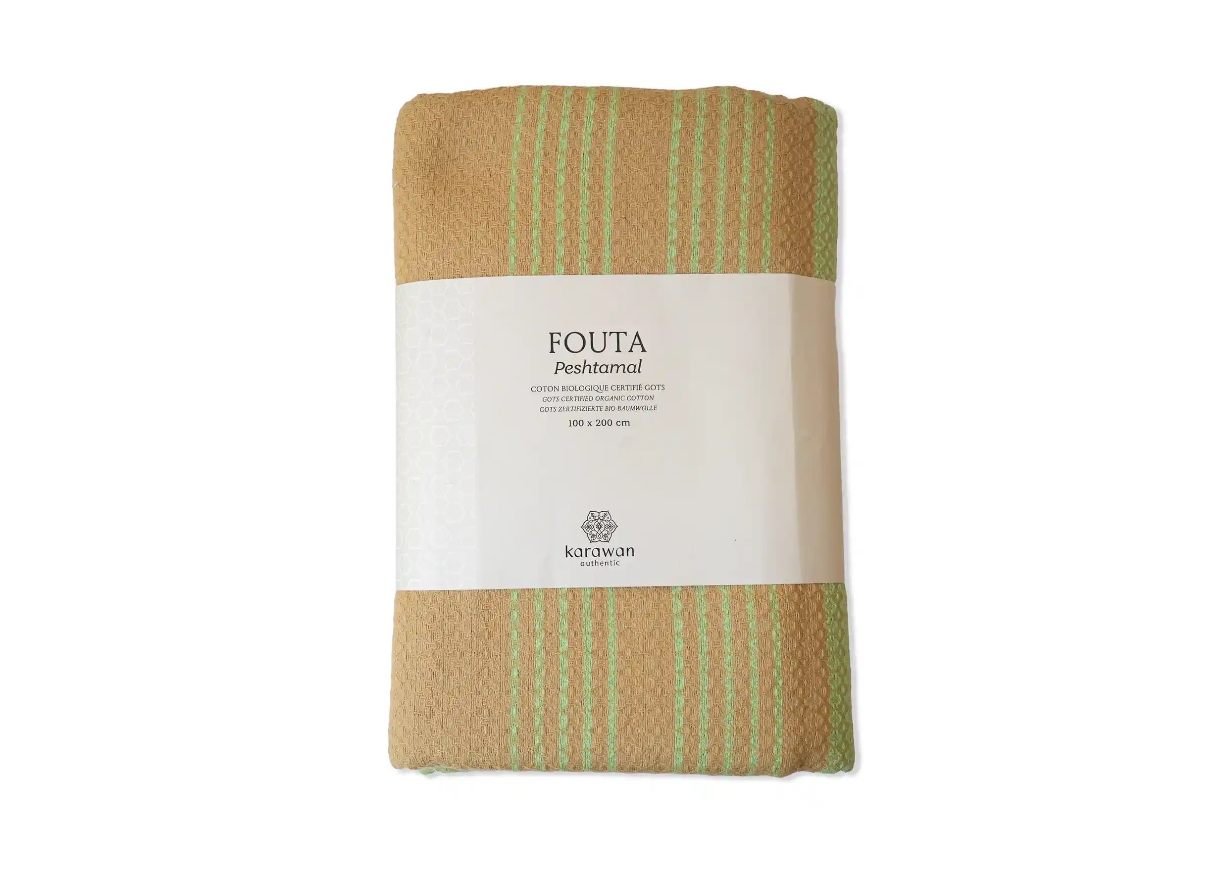 Fouta de la marque Karawan authentic en coton bio, photo prise sur fond blanc, grand modèle