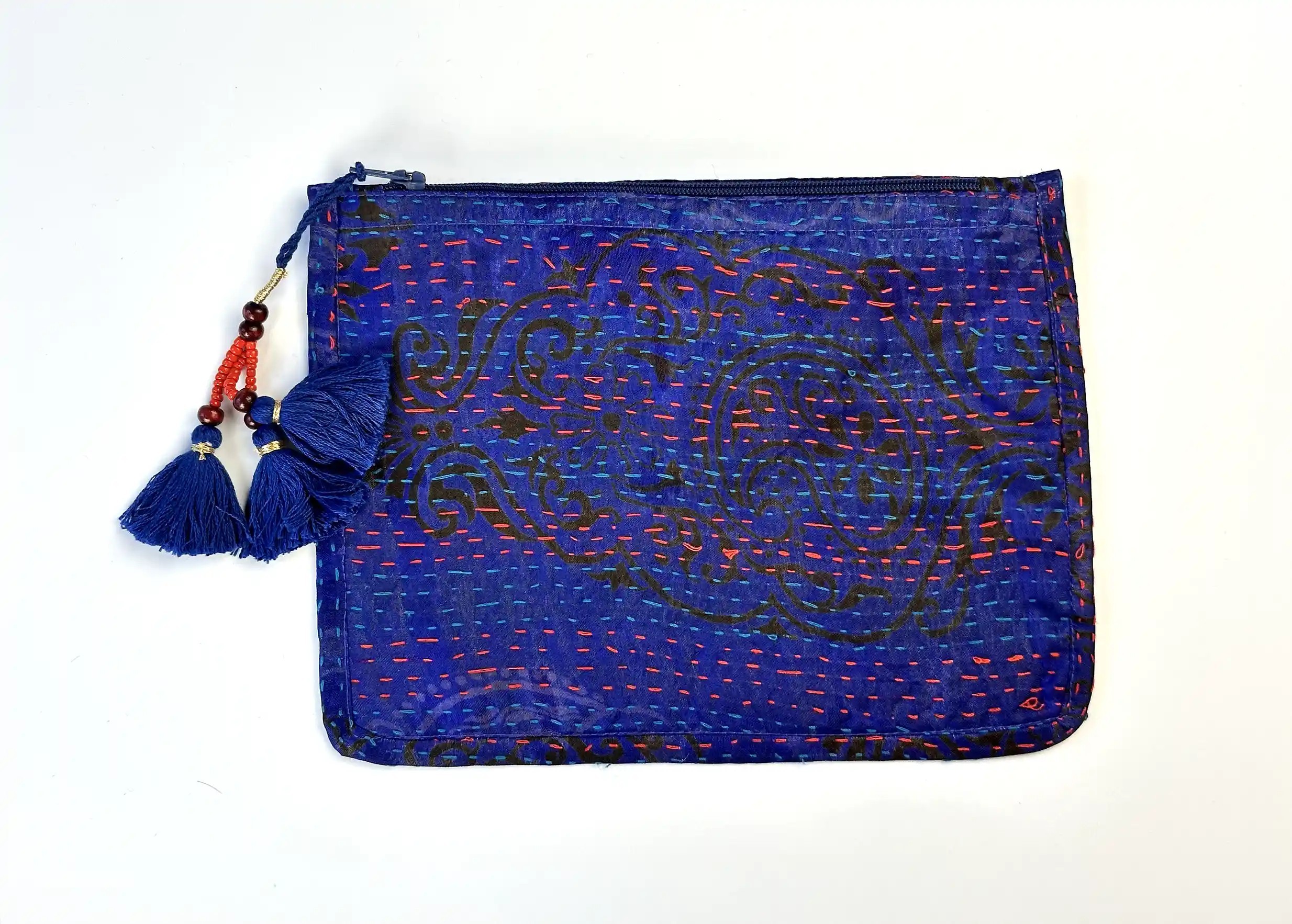Handcrafted recycled kanta silk pouch, model no. 06, from the Karawan Authentic brand.