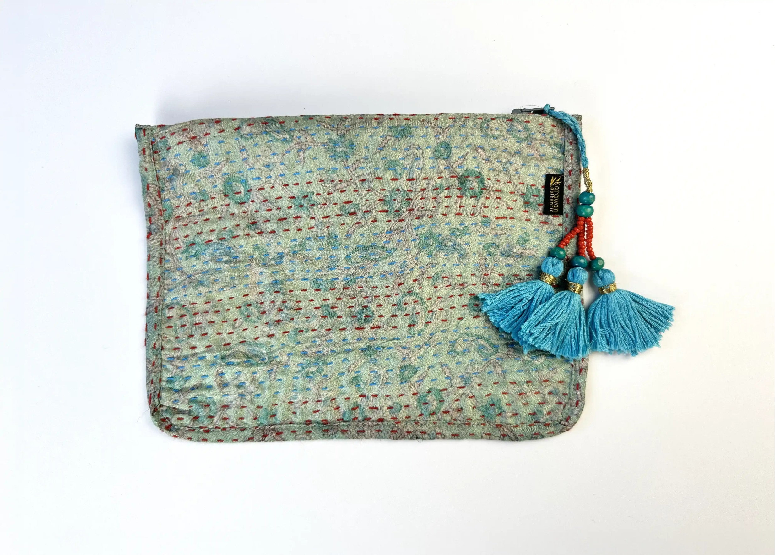 Handcrafted pouch made from recycled kanta silk, model no. 11, with tassel