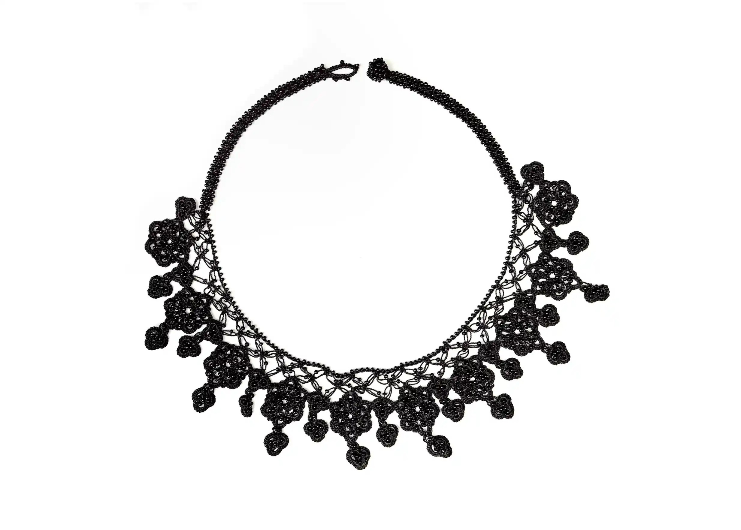 Sonya lace necklace, black, white background