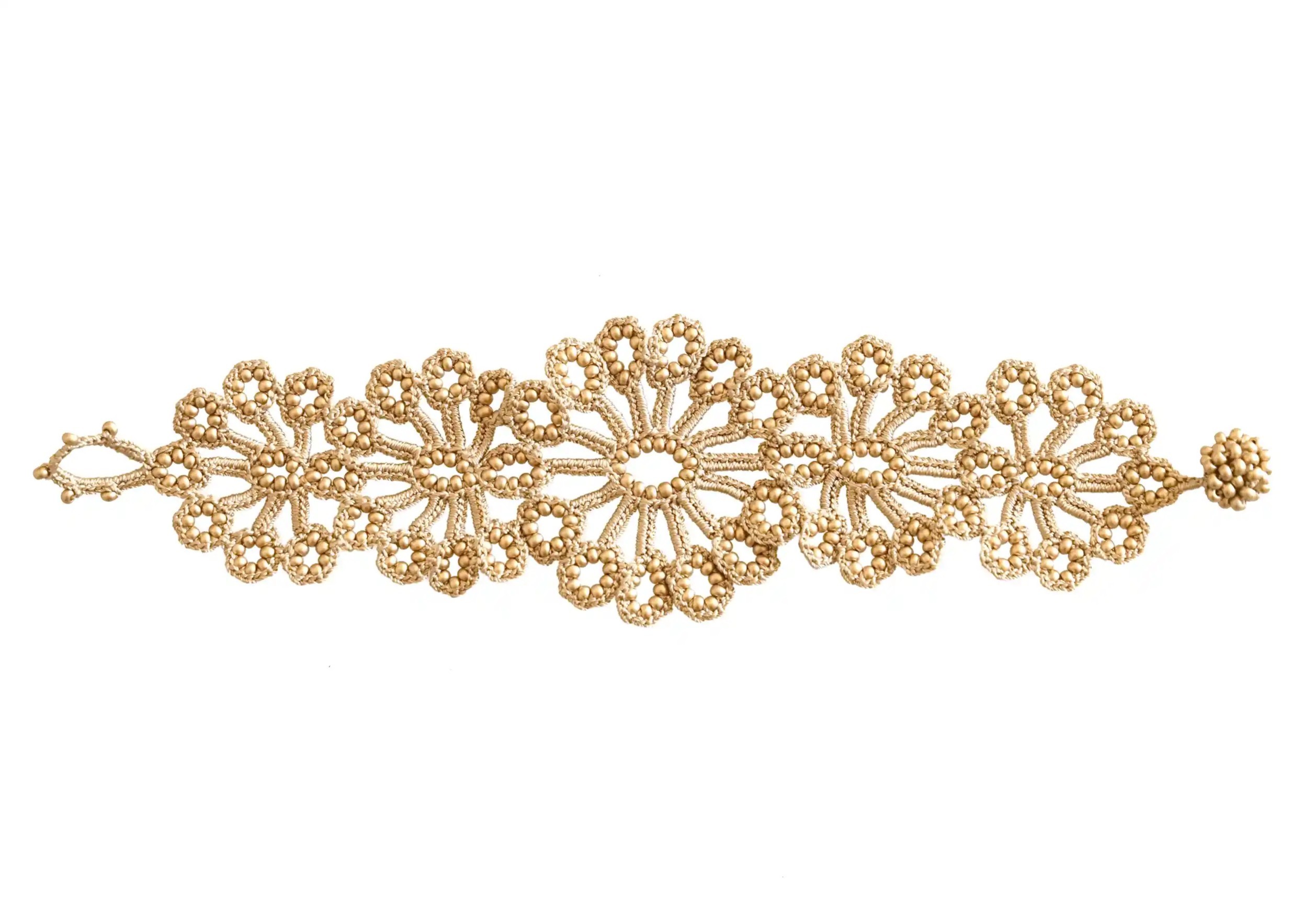 Hawa lace bracelet in beige gold, decorated with pearls, cut-out background