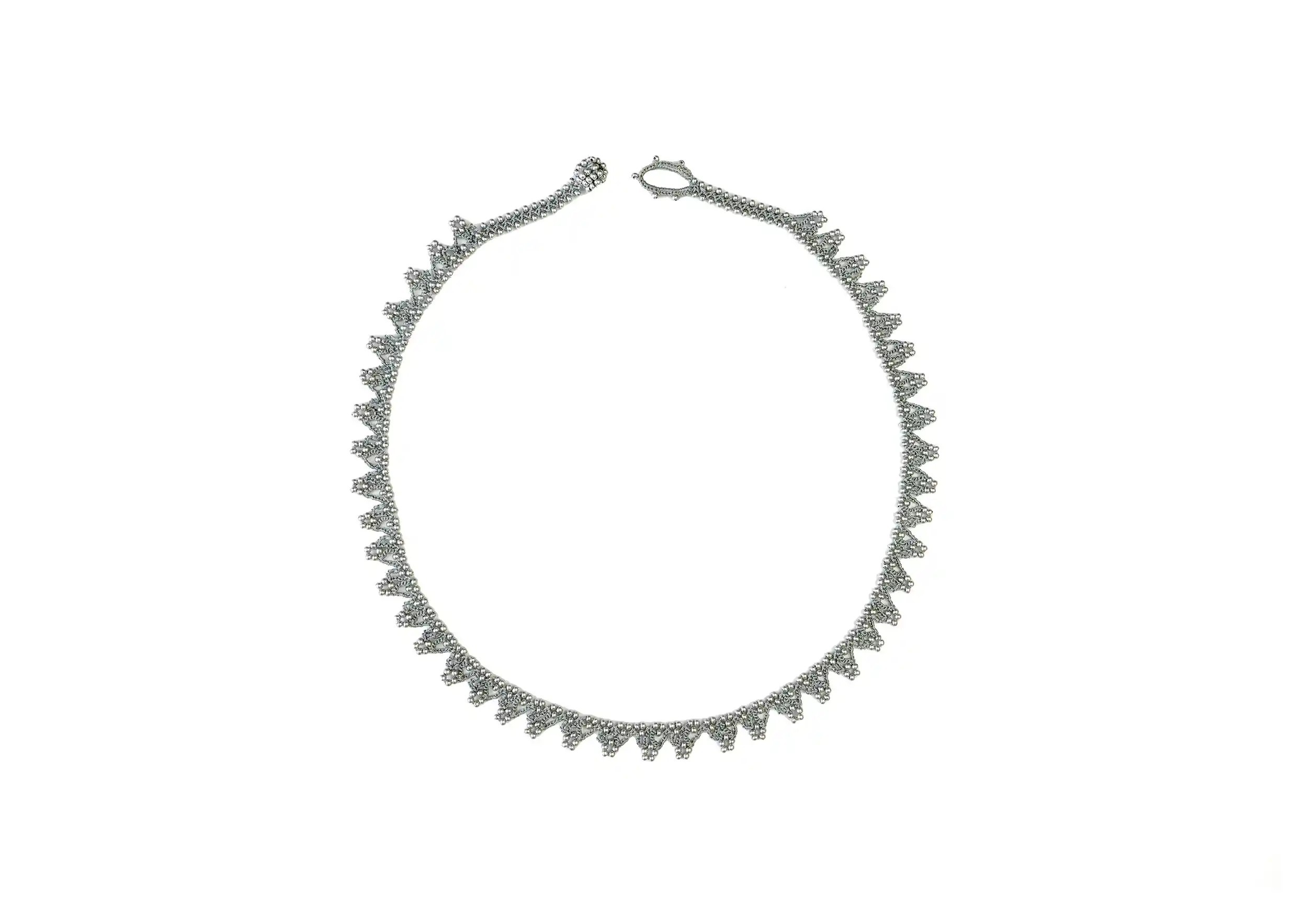 'Liana' necklace in steel blue and silver lace by Karawan Authentic