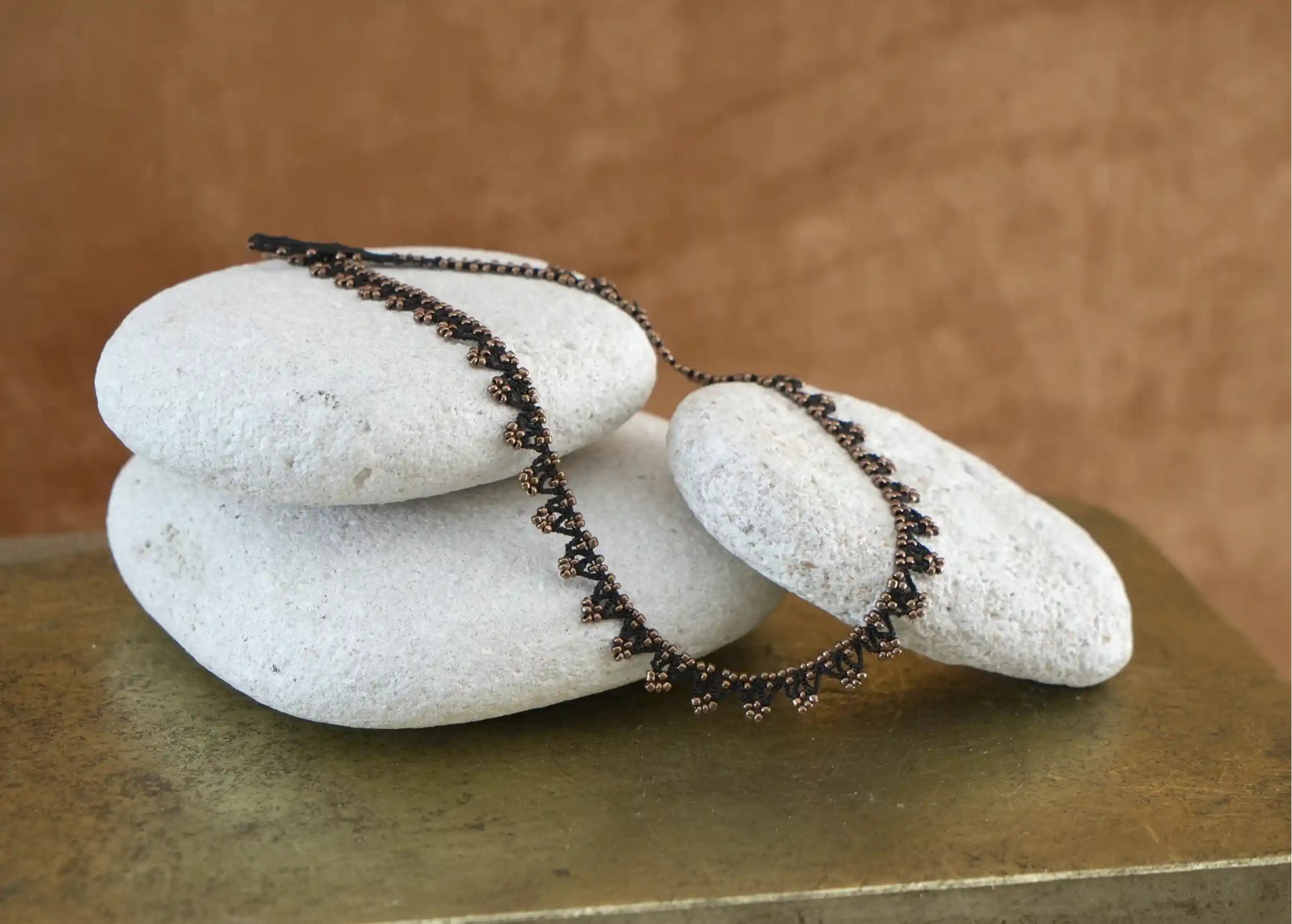 'Liana' necklace in OYA lace by Karawan Authentic, black and bronze colourway