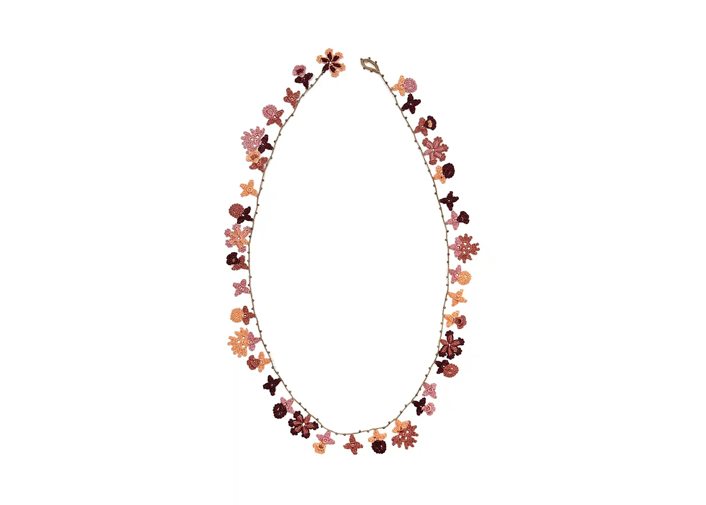 Bloom lace necklace in woody colour by Karawan, photo taken against a white background