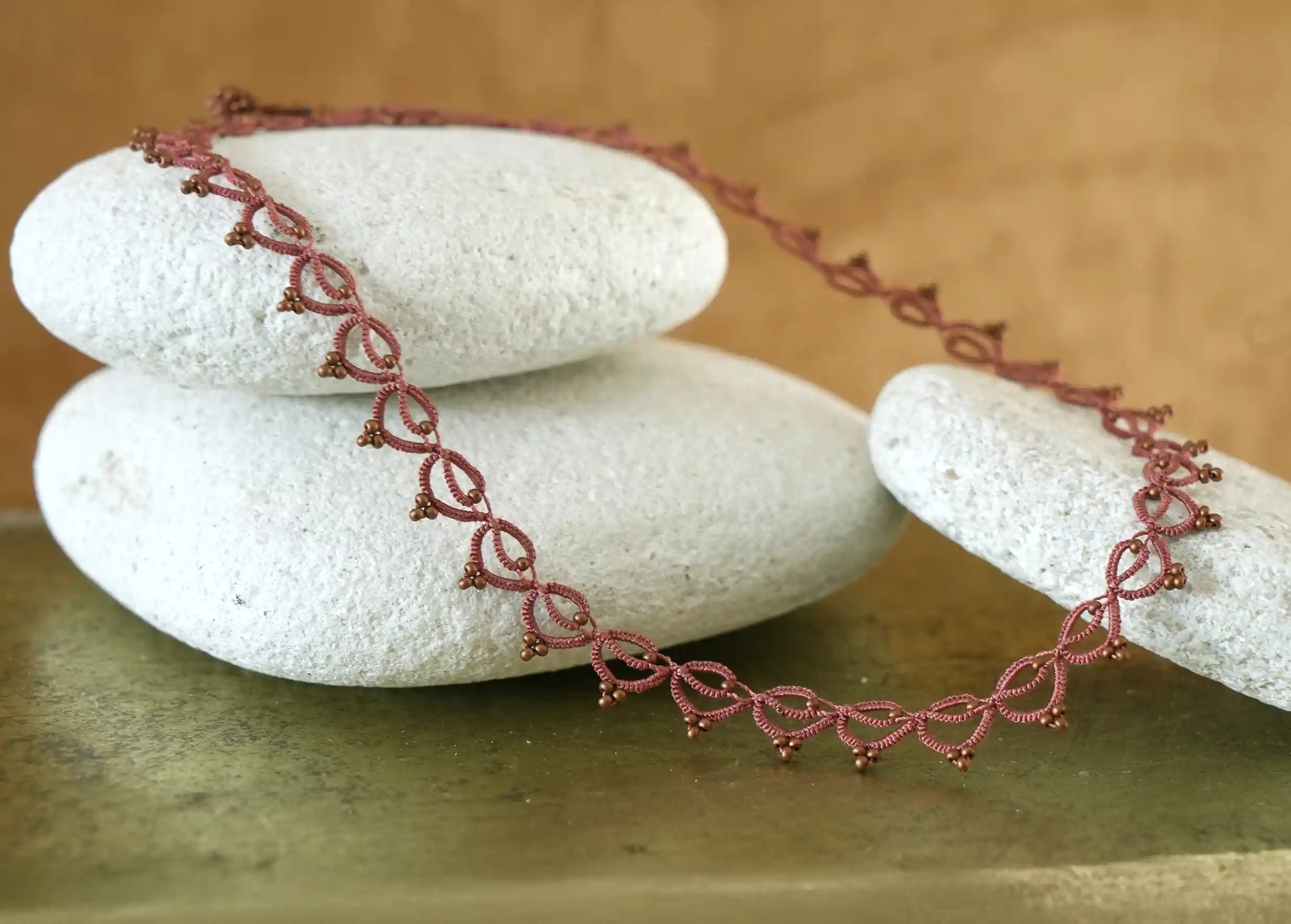Handmade choker necklace made of thread and beads, Lotus Chain in glacier blue and silver, Karawan brand