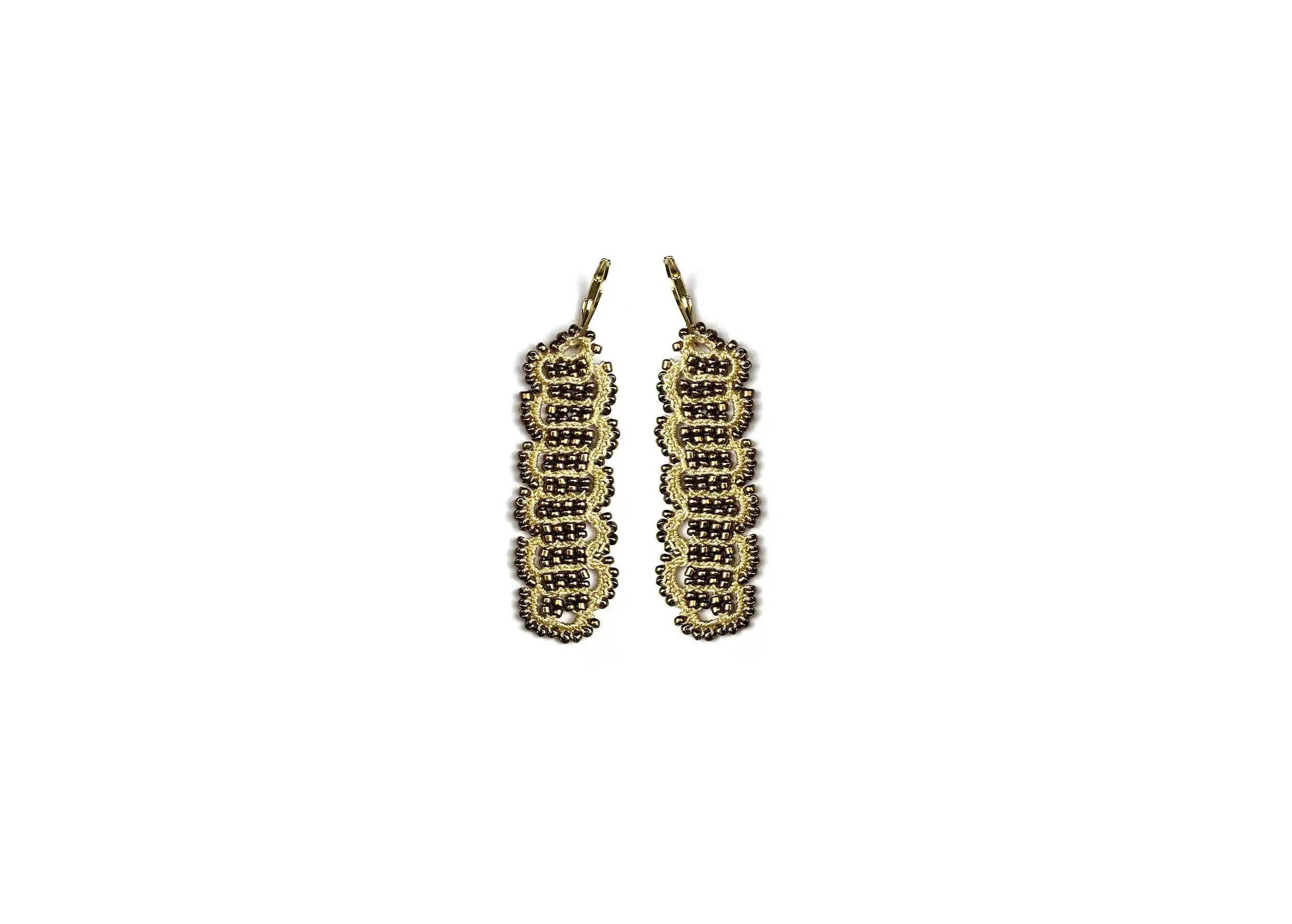 Boucles d'oreilles Karawan en fil ee perles métalliques, modèle Bark, coloris or et cuivre foncé