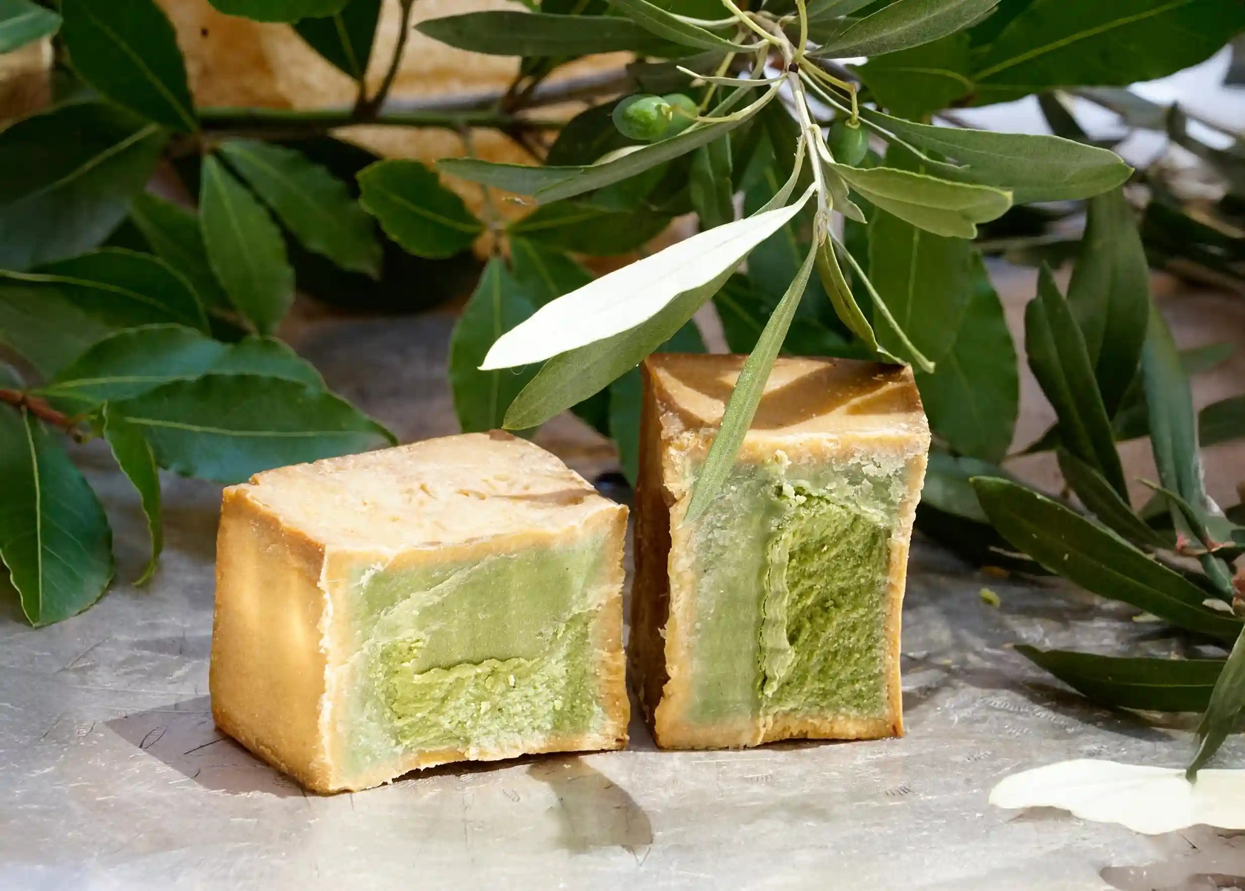 Two pieces of cut Aleppo soap