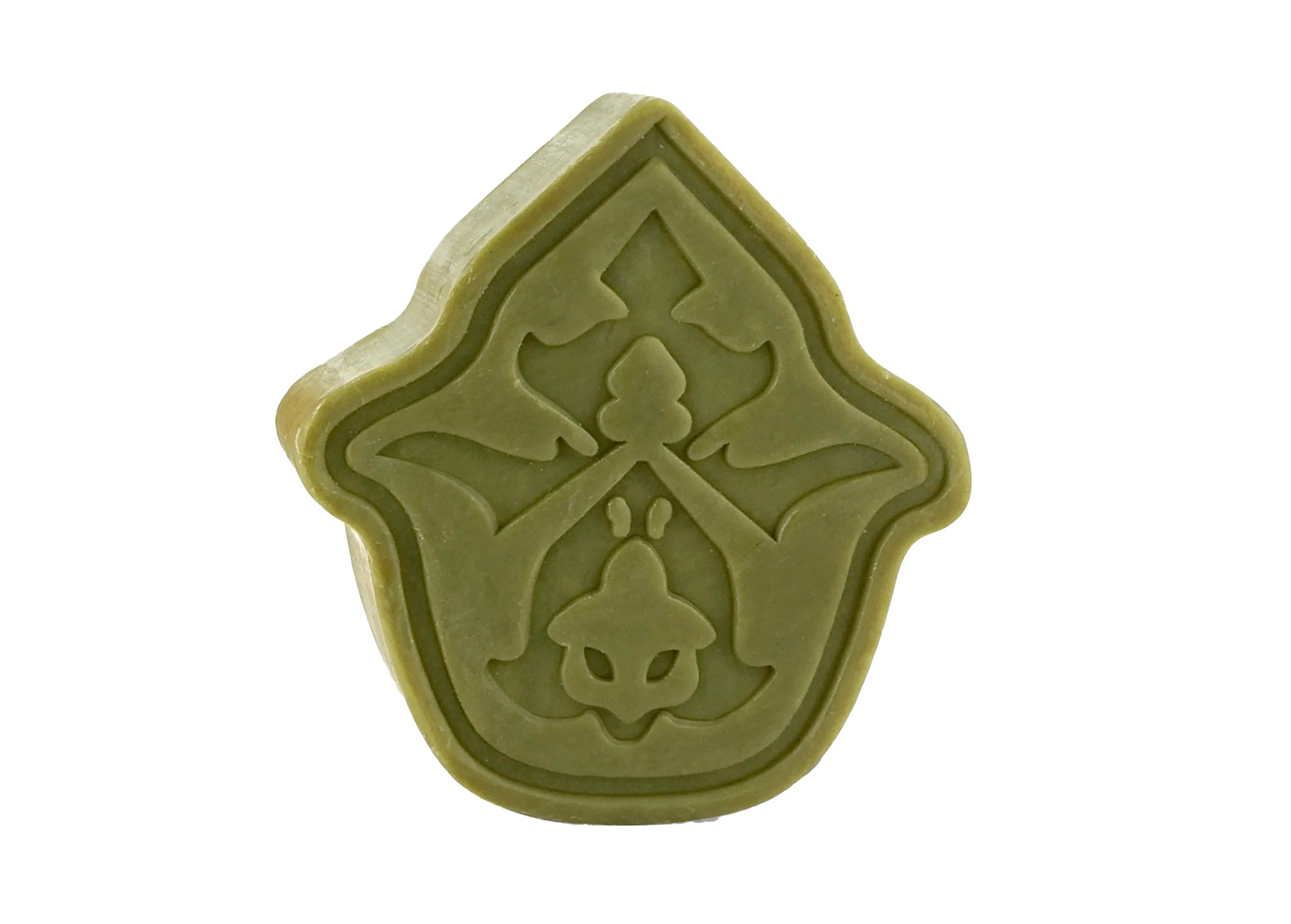 Savon d'Alep parfumé Iskendar en forme de pétale, motifs calligraphiques