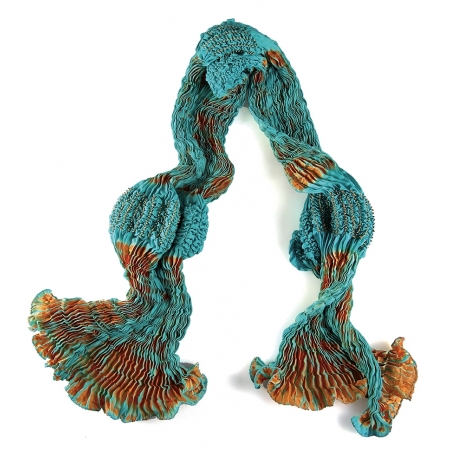 Foulard en soie Abysses, turquoise et safran