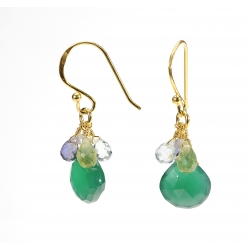 Earrings "Grapes", Green Onyx 3µ Gold