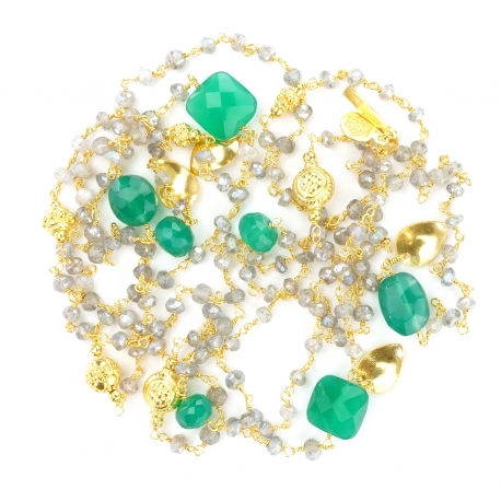 Long necklaces "Ani" Labradorite & Green Onyx