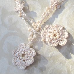 Necklace and bracelet "Chainette" Cream beige