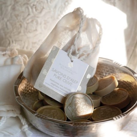 Savons d'Alep d'invités Pure Olive 10 g avec pochon cadeau