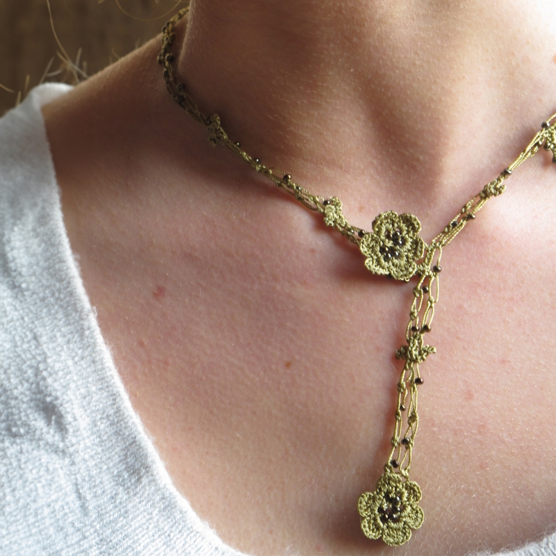 karawan authentic Bracelet et collier "Chainette" Vert lichen