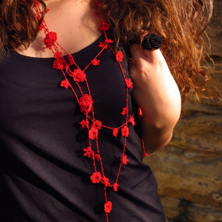 Long Necklace "Crystal" Bright red