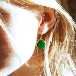 Earrings gold-plated "Drop", Green Onyx