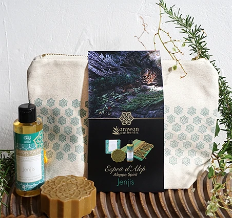 Trousse de toilette en coton avec savon d'Alep parfumé