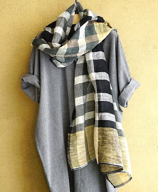 Étole en lin, coton biologique et jute de la collection Chess